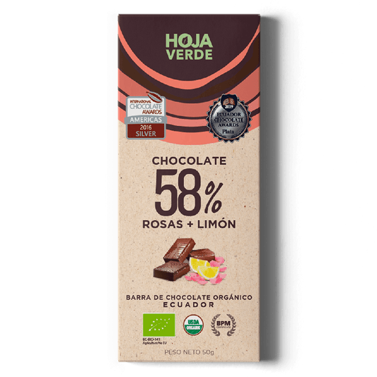 Barra de Chocolate Saborizado 58% Rosas y Limón