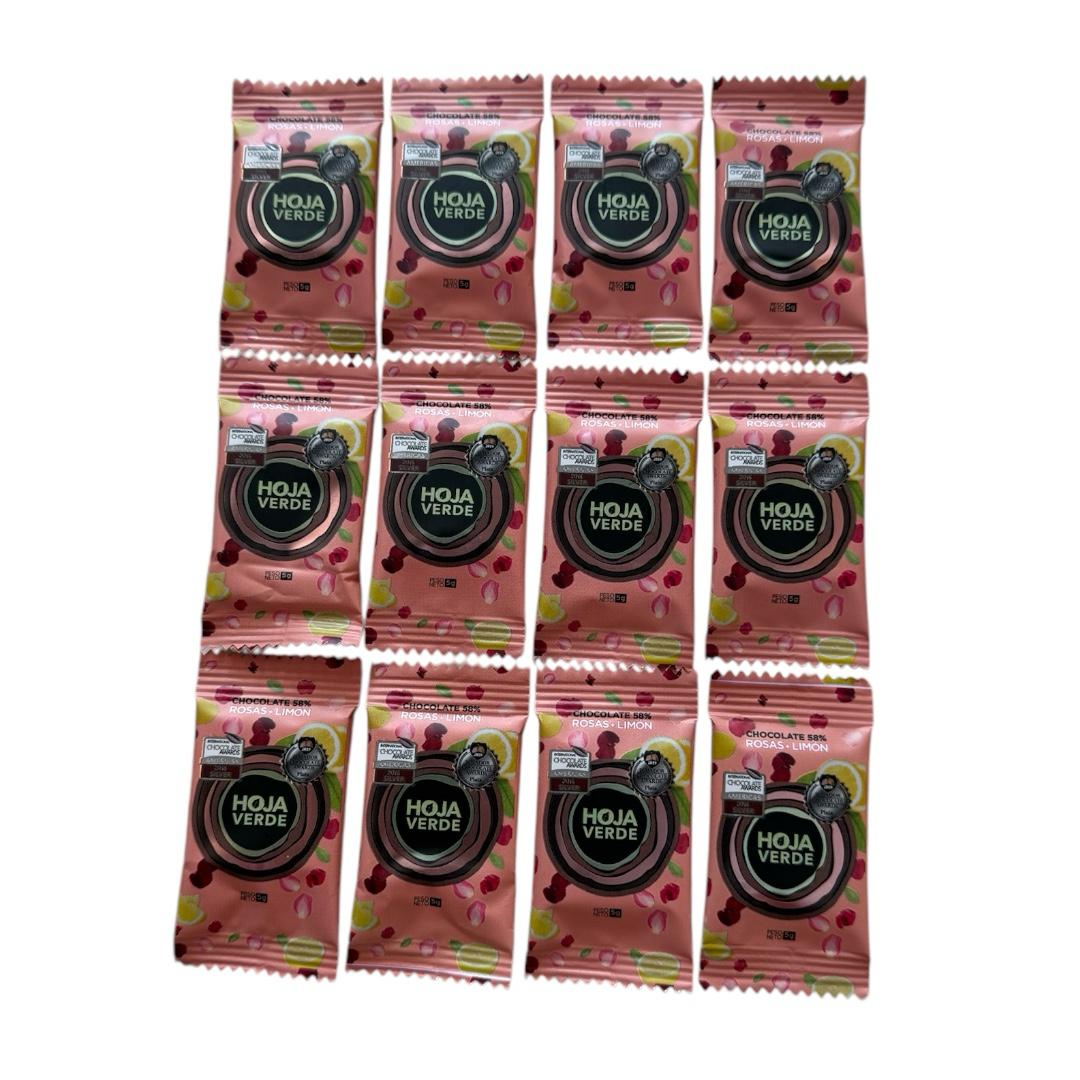 Mini barras 5gr Rosas y limón 58% HOJA VERDE 12 unidades